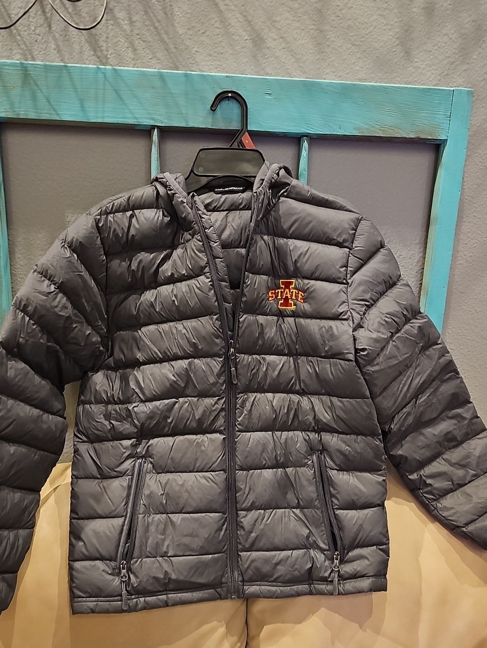 Weatherproof Kids' Gray Puffer Jacket with Hood and Logo, Unisex